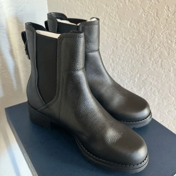 Cole Haan Camea Waterproof Leather Combat Boot,  Block Heel Black, Size 9.5 NWT - Picture 16 of 16